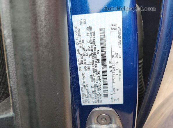 1FMCU9G64NUB62113 2022 FORD ESCAPE Blue Widok naklejki z numerem VIN