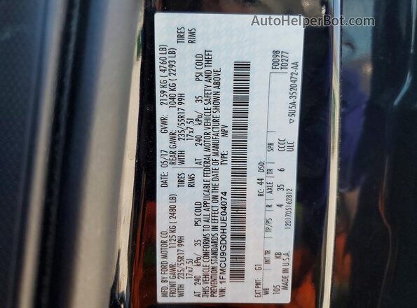1FMCU9GD0HUE04074 2017 FORD ESCAPE Black Widok naklejki z numerem VIN