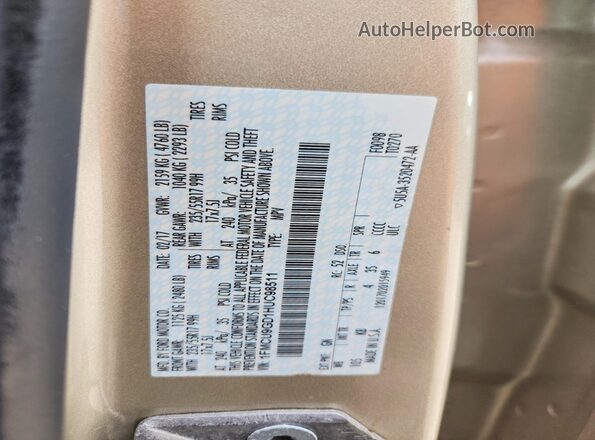 1FMCU9GD1HUC98511 2017 FORD ESCAPE Tan Widok naklejki z numerem VIN