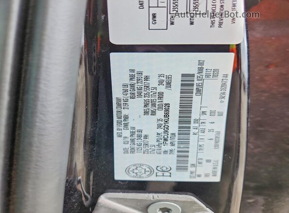 1FMCU9GD1KUB69028 2019 FORD ESCAPE Black VIN კოდის სტიკერის ხედი