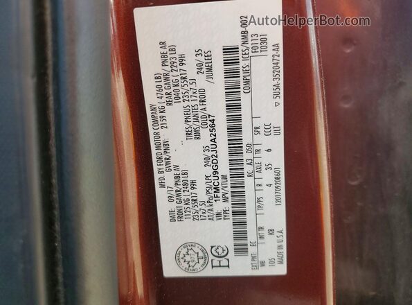 1FMCU9GD2JUA25647 2018 FORD ESCAPE Бордовый Панорамный вид салона 360°
