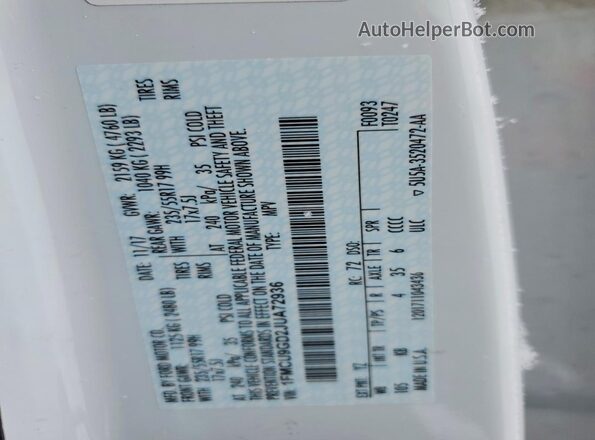 1FMCU9GD2JUA72936 2018 FORD ESCAPE White Widok wnętrza 360 stopni