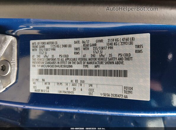 1FMCU9GD3HUE50286 2017 FORD ESCAPE Blue Շարժիչի բաժամունքի տեսք