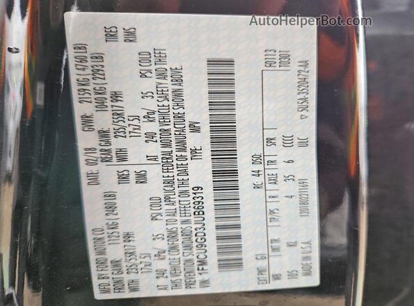 1FMCU9GD3JUB69319 2018 FORD ESCAPE Черный Панорамный вид салона 360°