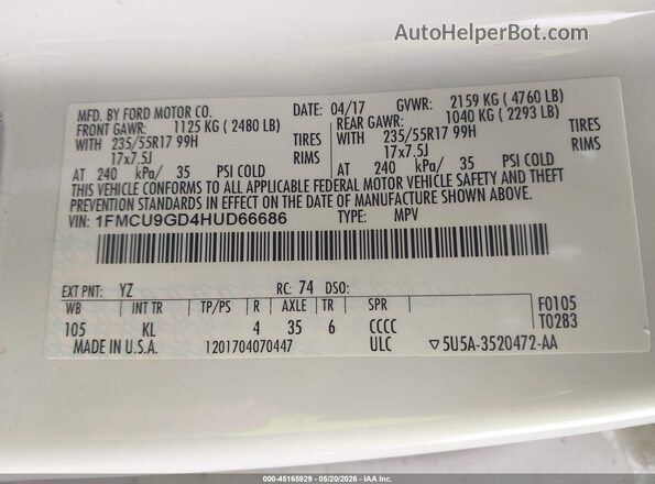 1FMCU9GD4HUD66686 2017 FORD ESCAPE White Вид підкапотного простору