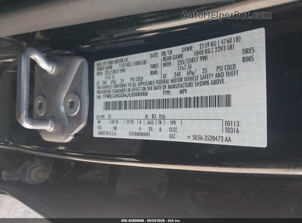 1FMCU9GD4JUD08566 2018 FORD ESCAPE Черный Вид подкапотного пространства