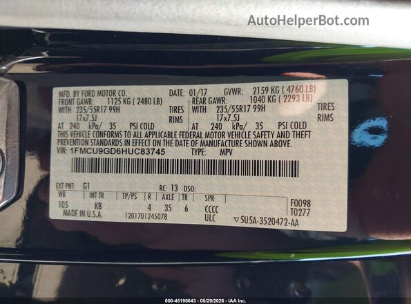1FMCU9GD6HUC83745 2017 FORD ESCAPE Черный Вид подкапотного пространства
