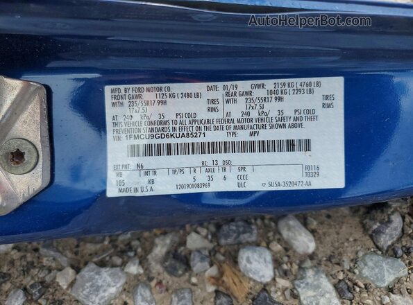 1FMCU9GD6KUA85271 2019 FORD ESCAPE Синий Панорамный вид салона 360°