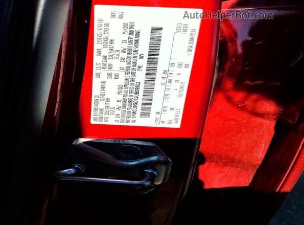 1FMCU9GD7JUB09902 2018 FORD ESCAPE Бордовый Вид наклейки с VIN-кодом