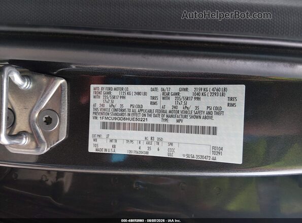 1FMCU9GD8HUE50221 2017 FORD ESCAPE Серый Вид подкапотного пространства