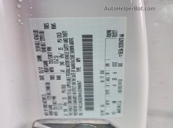 1FMCU9GD9HUD99067 2017 FORD ESCAPE White Widok naklejki z numerem VIN