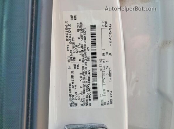 1FMCU9GD9JUC06499 2018 FORD ESCAPE Белый Вид наклейки с VIN-кодом