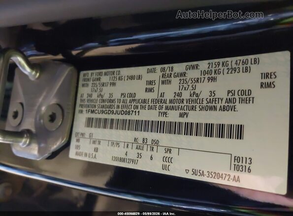 1FMCU9GD9JUD08711 2018 FORD ESCAPE Black Widok komory silnika