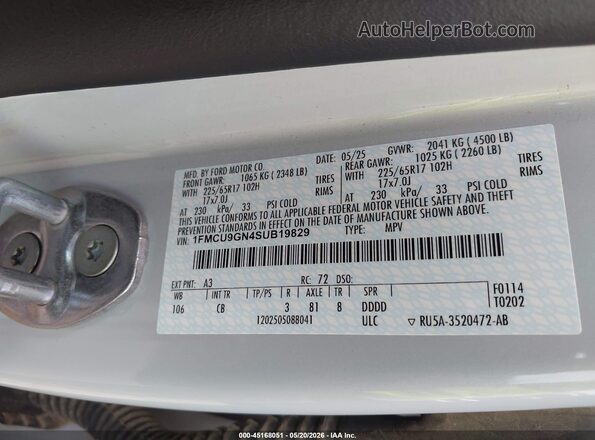 1FMCU9GN4SUB19829 2025 FORD ESCAPE Gray Vista del compartimento del motor