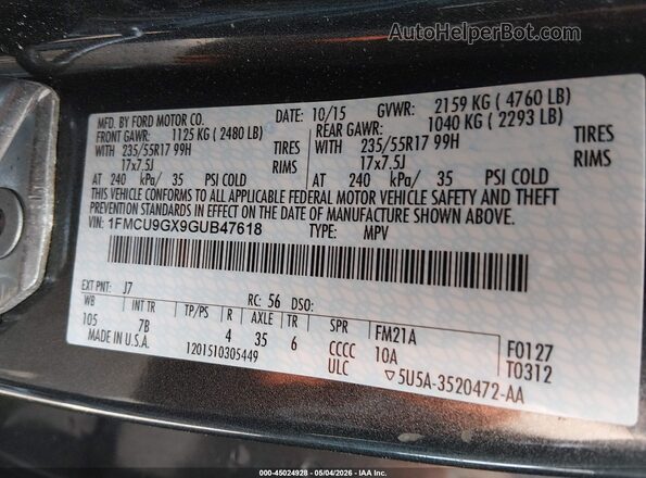 1FMCU9GX9GUB47618 2016 FORD ESCAPE Серебряный Вид подкапотного пространства
