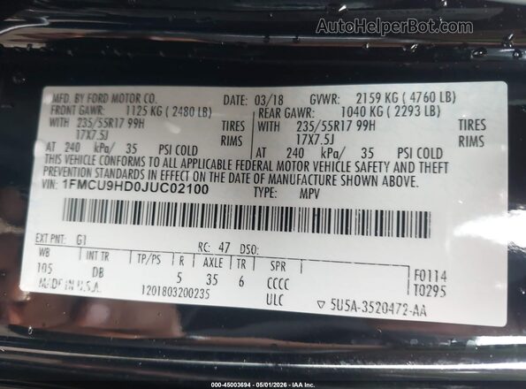 1FMCU9HD0JUC02100 2018 FORD ESCAPE Черный Вид подкапотного пространства