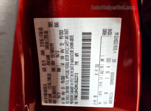 1FMCU9HD9KUB22313 2019 FORD ESCAPE Красный Вид подкапотного пространства