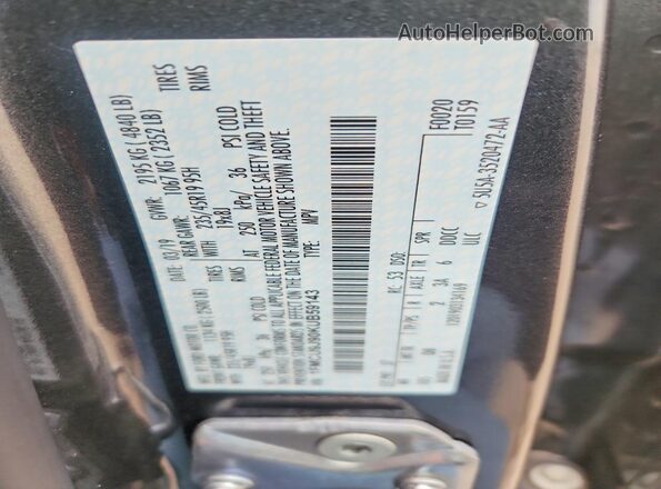 1FMCU9J90KUB59143 2019 FORD ESCAPE Gray Vista de la etiqueta del VIN