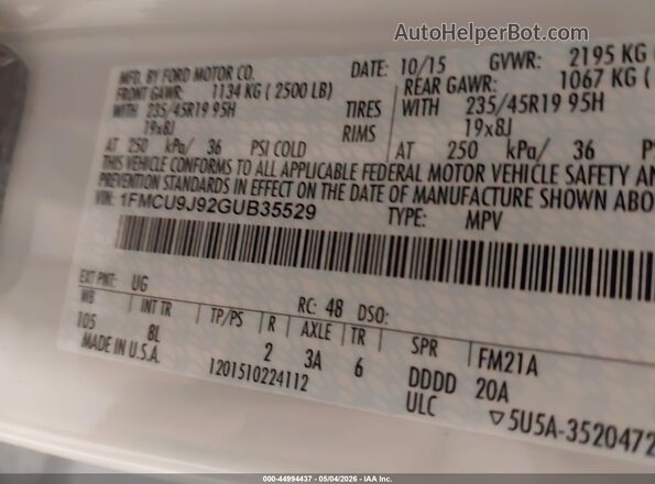 1FMCU9J92GUB35529 2016 FORD ESCAPE Белый Вид подкапотного пространства