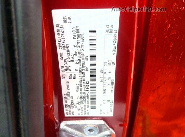 1FMCU9J93HUB84692 2017 FORD ESCAPE Red Widok naklejki z numerem VIN
