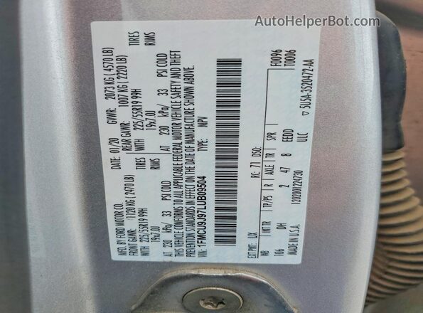 1FMCU9J97LUB09504 2020 FORD ESCAPE Silver VIN կոդի պիտակի տեսք