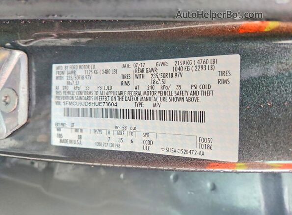1FMCU9JD6HUE73604 2017 FORD ESCAPE Silver Engine compartment view