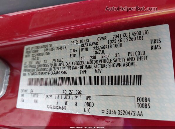 1FMCU9MN1PUA89846 2023 FORD ESCAPE Красный Вид подкапотного пространства