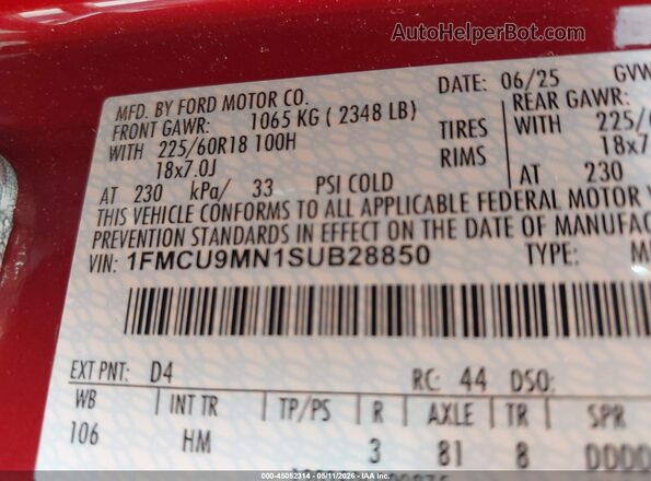 1FMCU9MN1SUB28850 2025 FORD ESCAPE Red Widok komory silnika