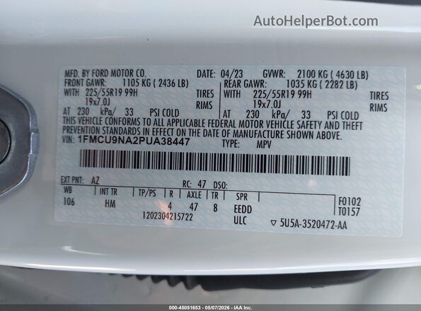 1FMCU9NA2PUA38447 2023 FORD ESCAPE Белый Вид подкапотного пространства