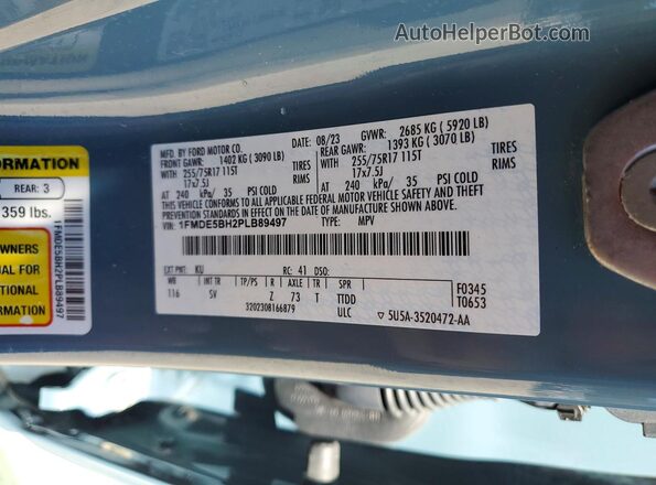 1FMDE5BH2PLB89497 2023 FORD BRONCO Бирюзовый Вид наклейки с VIN-кодом