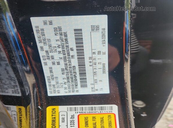1FMDE5BH9PLB11539 2023 FORD BRONCO Черный Вид наклейки с VIN-кодом