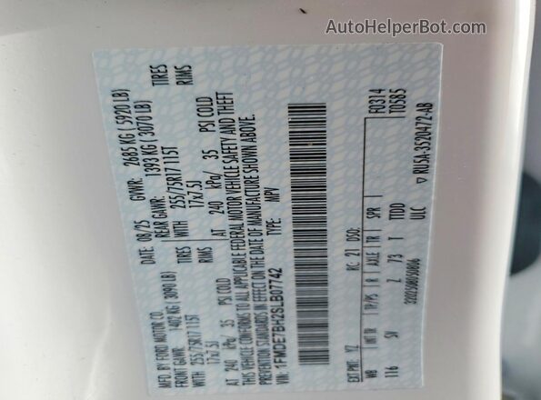 1FMDE7BH2SLB07742 2025 FORD BRONCO Белый Вид наклейки с VIN-кодом