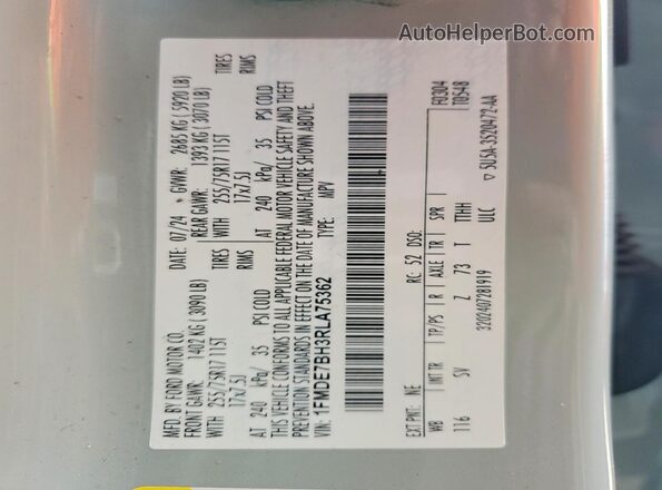 1FMDE7BH3RLA75362 2024 FORD BRONCO Серый Вид наклейки с VIN-кодом