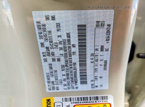 1FMEE0RR6SLB31150 2025 FORD BRONCO Бежевый Вид наклейки с VIN-кодом
