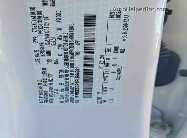 1FMEE5BP1PLB64201 2023 FORD BRONCO White Панорамний вид салону 360°