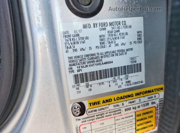 1FMJK1HT1HEA48684 2017 FORD EXPEDITION Silver Widok wnętrza 360 stopni