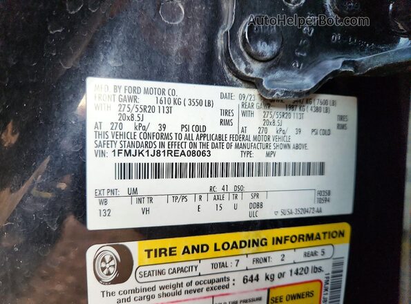 1FMJK1J81REA08063 2024 FORD EXPEDITION Черный Вид наклейки с VIN-кодом