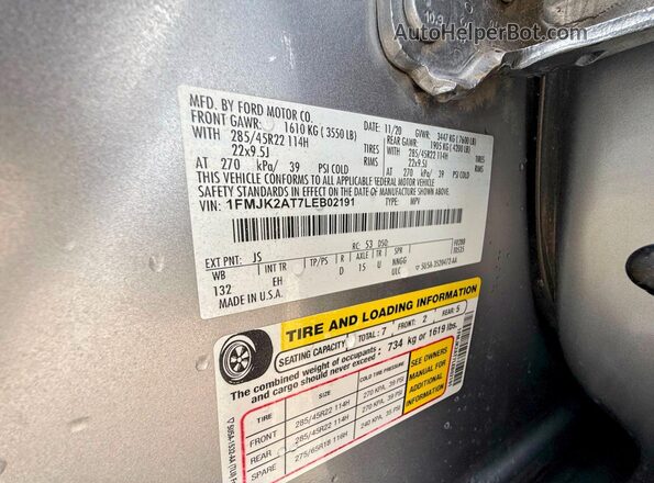 1FMJK2AT7LEB02191 2020 FORD EXPEDITION Silver უკანა სავარძლების ხედი