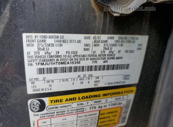 1FMJU1HT0MEA15356 2021 FORD EXPEDITION Серый Вид наклейки с VIN-кодом