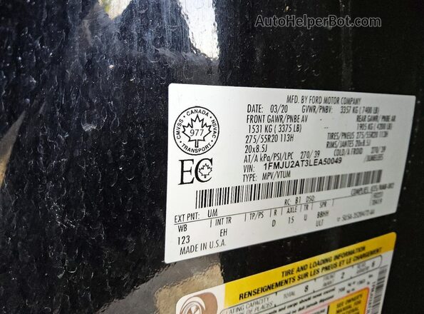 1FMJU2AT3LEA50049 2020 FORD EXPEDITION Black Вид наклейки з VIN-кодом