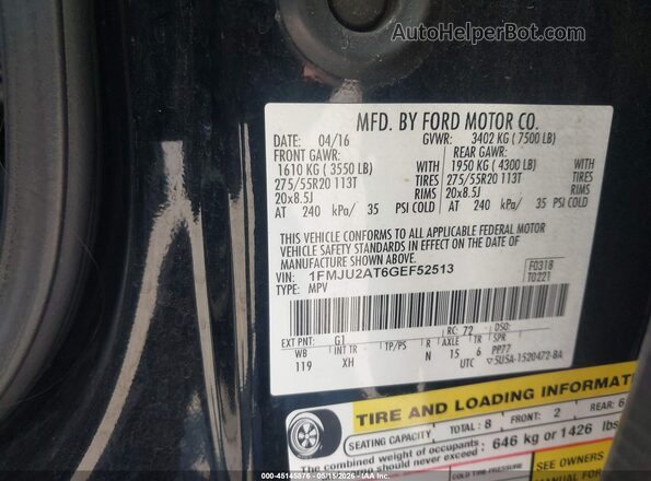 1FMJU2AT6GEF52513 2016 FORD EXPEDITION Black Вид підкапотного простору