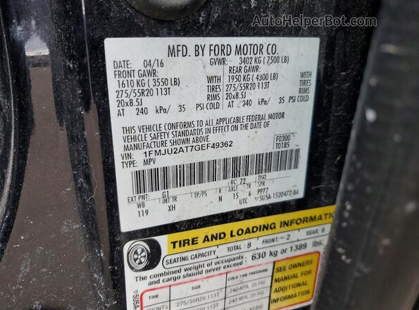 1FMJU2AT7GEF49362 2016 FORD EXPEDITION Черный Вид наклейки с VIN-кодом