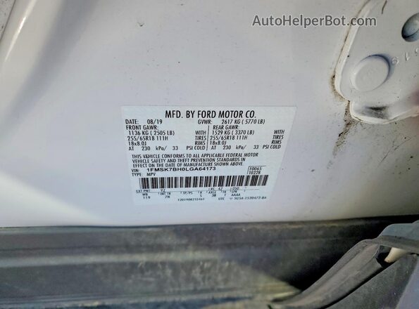 1FMSK7BH0LGA64173 2020 FORD EXPLORER White ძრავის განყოფილების ხედი