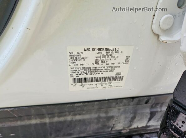 1FMSK7BH5LGC58634 2020 FORD EXPLORER White Widok naklejki z numerem VIN