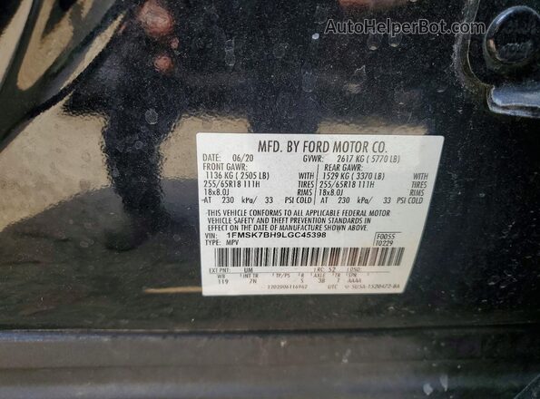 1FMSK7BH9LGC45398 2020 FORD EXPLORER Черный Вид наклейки с VIN-кодом