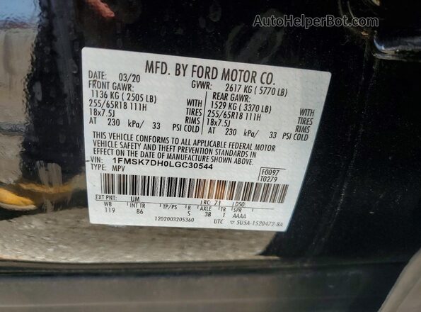 1FMSK7DH0LGC30544 2020 FORD EXPLORER Black Вид наклейки з VIN-кодом