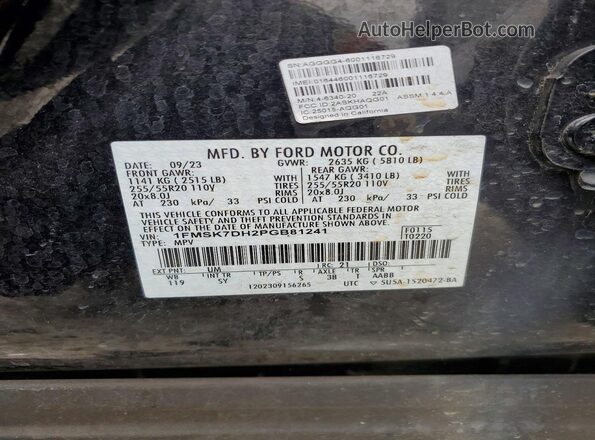 1FMSK7DH2PGB81241 2023 FORD EXPLORER Black VIN კოდის სტიკერის ხედი