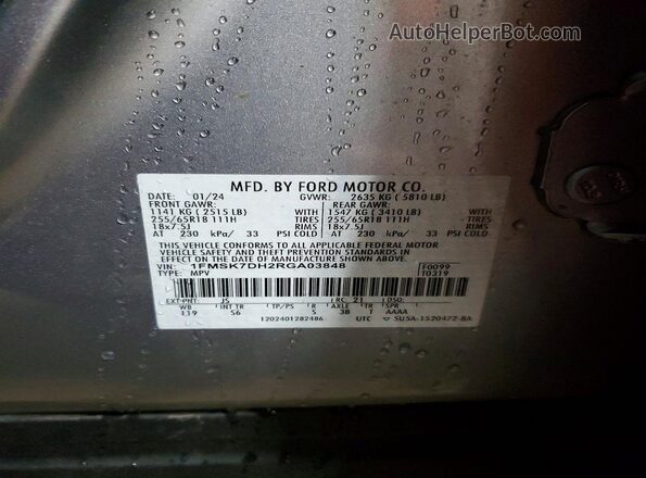 1FMSK7DH2RGA03848 2024 FORD FORD EXPLORER Silver Вид наклейки з VIN-кодом