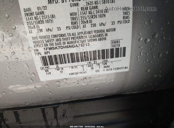 1FMSK7DH6NGA75713 2022 FORD FORD EXPLORER Серебряный Вид подкапотного пространства