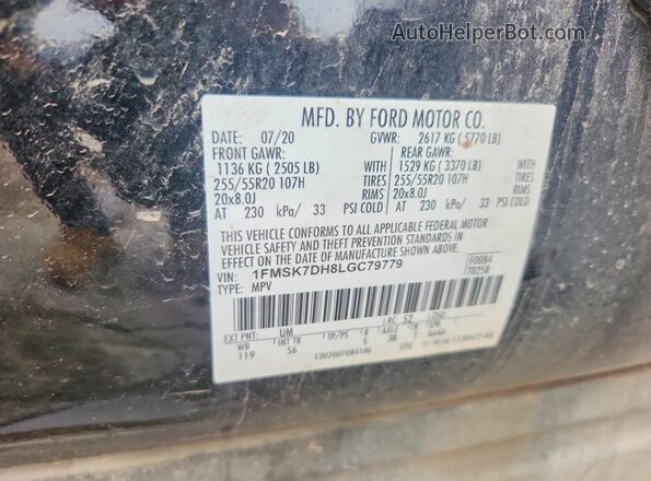 1FMSK7DH8LGC79779 2020 FORD EXPLORER Black VIN կոդի պիտակի տեսք